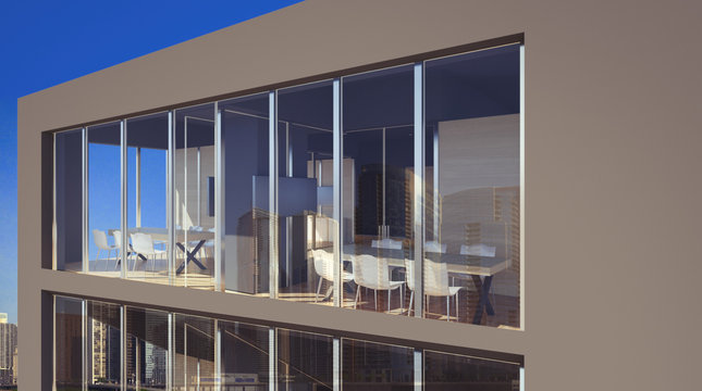 Facade of an office building. 3D rendering