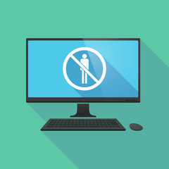 Long shadow computer with  a male pictogram  in a not allowed signal