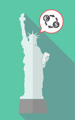 Long shadow statue of liberty with  an euro dollar exchange sign