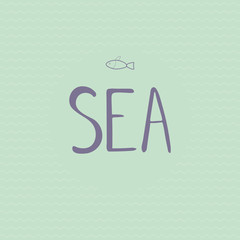 Vector illustration lettering sea.Letters with sea backgrounds. Inscription for invitation and greeting card, prints and posters. Calligraphic design

