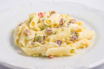 Penne Carbonara Pasta with Zucchini
