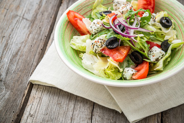 Greek salad with fresh vegetables, feta cheese