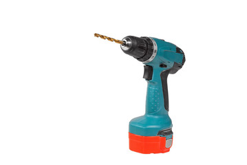 Cordless drill and a drill isolated on a white background