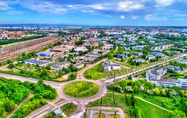 Aerial view of a roundabout in Schiltigheim near Strasbourg, France