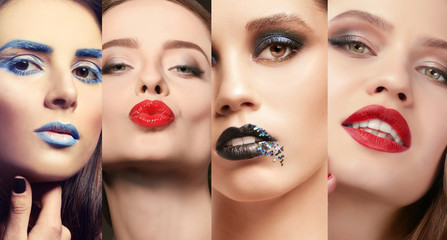 Collage of young women with beautiful makeup