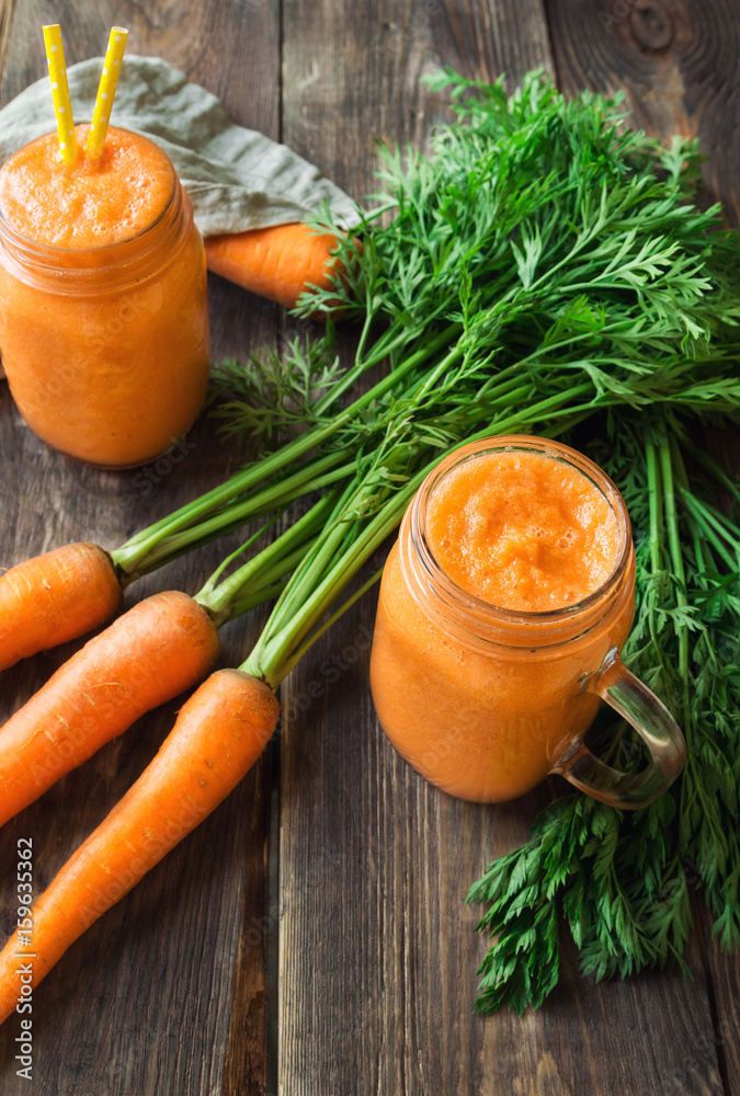 Canvas Prints fresh carrot smoothie in jars