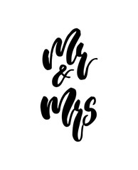 Wedding calligraphy lettering Mr and Mrs on white isolated.