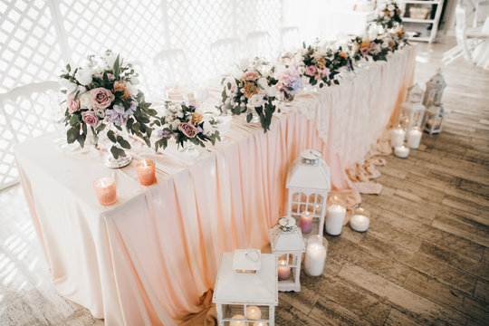 Pink Wedding Decoration With White And Green Flowers