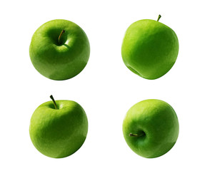 Zestaw zielonych jabłek na białym tle  - obrazy, fototapety, plakaty