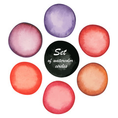 Set of abstract violet and red paint watercolor circles