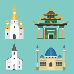 Cathedral church temple traditional building famous landmark tourism vector illustration
