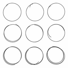 Set of hand drawn scribble circles isolated on white background