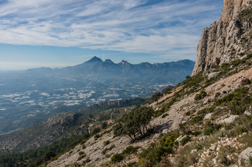 Fototapeta na wymiar View form slope of Sierra de Bernia mountains range, near Benidorm, Spain