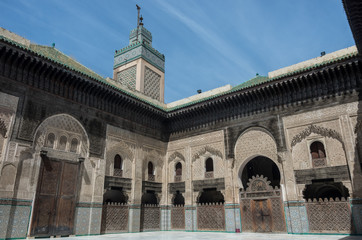 Obraz premium Courtyard of the Madrasa Bou Inania in Fez, Morocco, Africa
