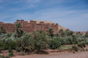 Kasbah Ait Ben Haddou in the Atlas Mountains of Morocco. Medieval fortification city, UNESCO World Heritage Site.