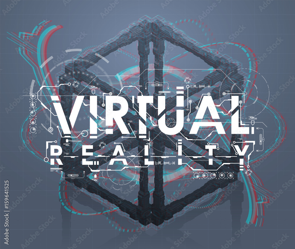 Poster background with futuristic virtual cube. design concept with hud user interface elements.