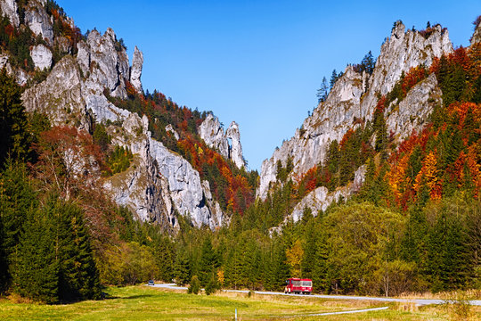 Vratna valley during autumn,  Mala Fatra mountain range, Slovakia.