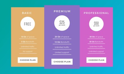 Simple set flat pricing table vector elements