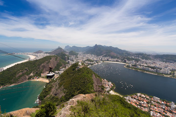 Obraz premium Ausblick vom Zuckerhut auf Rio Gondel Seilbahn Strände Buchten Copacabana