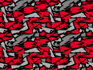 Pattern texture repeating seamless. Red and gray spots on a black background. Vector background. Repeat.
