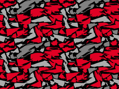 Pattern texture repeating seamless. Red and gray spots on a black background. Vector background. Repeat.