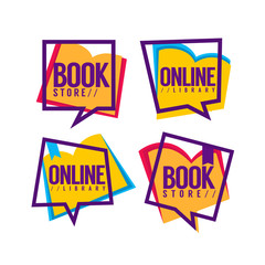 Obraz premium book store and online library, vecor collection of logo and icons for your mobile app
