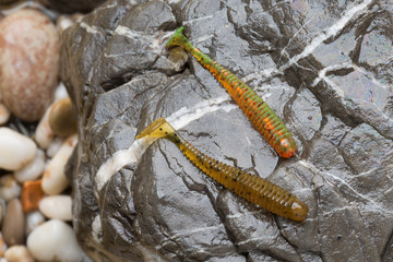 Bait artful fish for fishing lie on a rock
