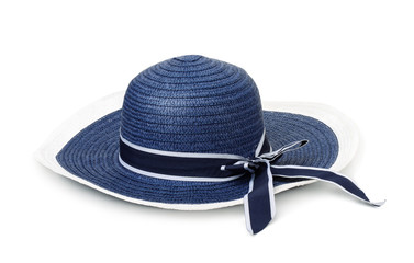 Blue straw summer hat