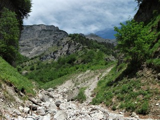 Berglandschaft mit Flussbett in den Alpen