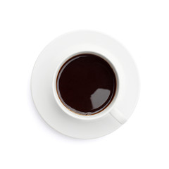 Cup of black coffee on white background
