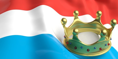 Golden crown on Luxembourg flag.3d illustration