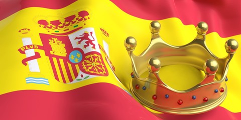 Golden crown on Spain flag.3d illustration