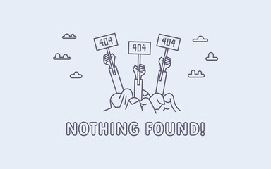 404 error page concept. Demonstrators with risen hands.