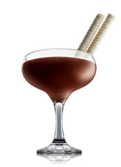 Original Irish Cream Liqueuron alcohol cocktail or chocolate mocktail in margarita glass with brown beverage isolated on white background