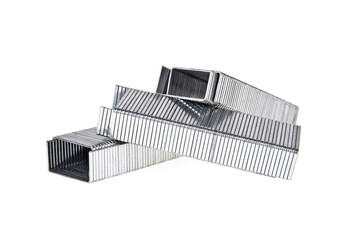 Stack of metal staples isolated on a white background