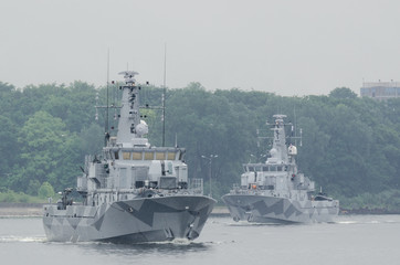 MINEHUNTERS -  Swedish warships depart from the port of Swinoujscie