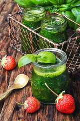 Smoothies with basil and strawberry