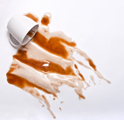 White Coffee cup spill on white background