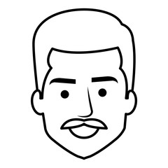 young man head with mustache avatar character vector illustration design
