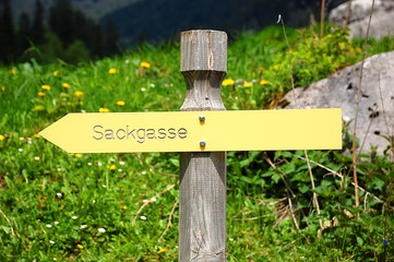 Sackgasse, Wegweiser aus Holz