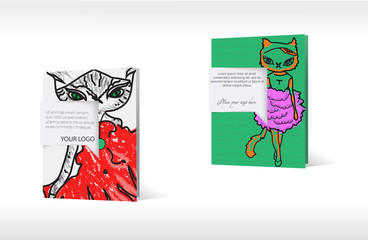 Obraz premium Cover template, postcards with the image of retro cats