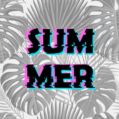Sign summer sale with distorted glitch effect.