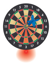 concept of dart on bulls-eye of dart board causing bleeding