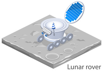 Isometric flat 3D isolated concept vector lunar rover