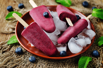 Blueberry Ice cream with fresh blueberries and ices