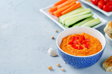 Red Bell pepper hummus with vegetables