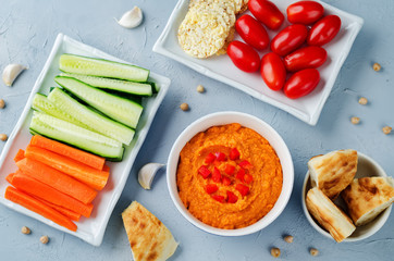 Red Bell pepper hummus with vegetables