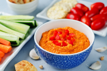 Red Bell pepper hummus with vegetables