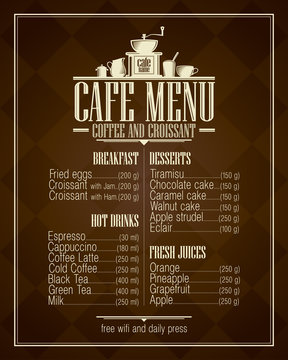 Retro style cafe menu list with dishes name.