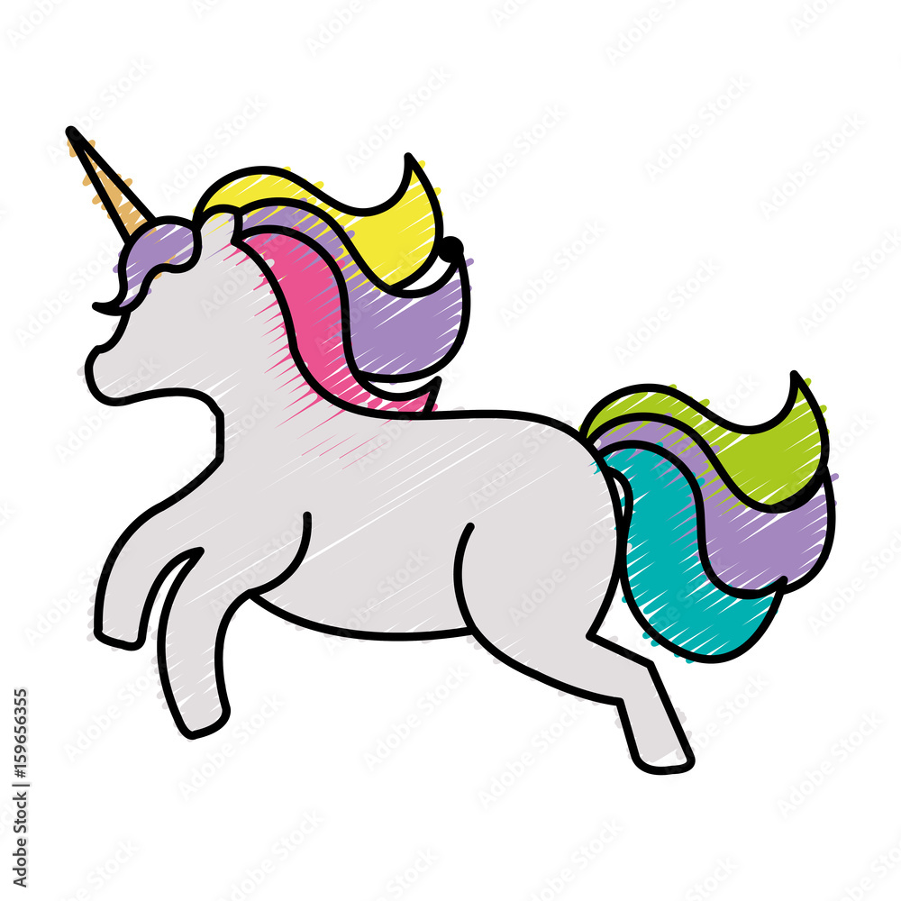 Sticker Cute fantasy unicorn character vector illustration design